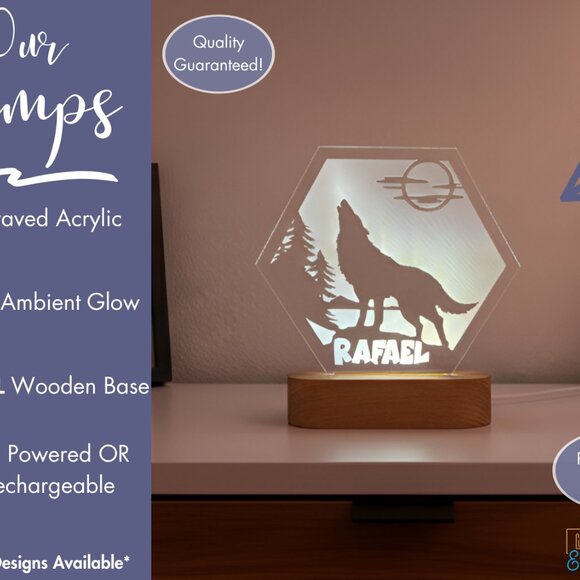 Wolf Kids LED Name Light • Personalized Bedroom Decor • Son/Baby Gift - Picture 3 of 8